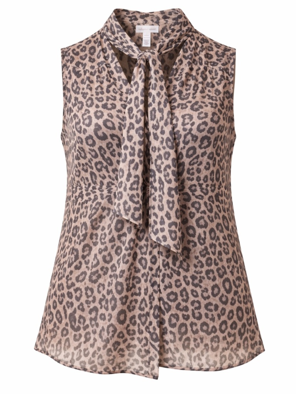 Ambiance Taupe and Black Leopard Tie-Neck Sleeveless Camisole Blouse
